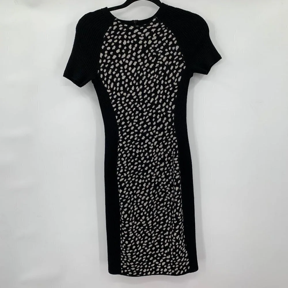 TORY BURCH Gemma Pony Dot Sweater Dress Merino Wool XS Stretch Dot Ribbed Black - Picture 3 of 8
